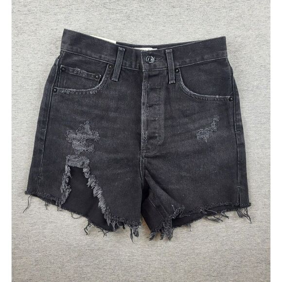 NEW AGOLDE Dee Shorts Size 24 in Seeker Black High Rise Denim Button‎ Fly Womens - Picture 1 of 9